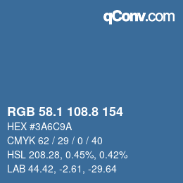 カラーコード: RGB 58.1 108.8 154 | qconv.com