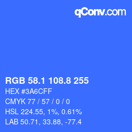 カラーコード: RGB 58.1 108.8 255 | qconv.com