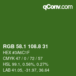 カラーコード: RGB 58.1 108.8 31 | qconv.com