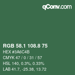 カラーコード: RGB 58.1 108.8 75 | qconv.com