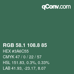 カラーコード: RGB 58.1 108.8 85 | qconv.com