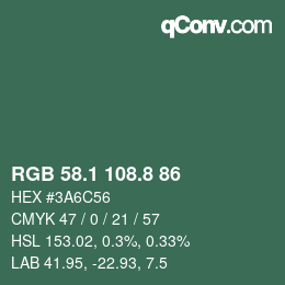 カラーコード: RGB 58.1 108.8 86 | qconv.com
