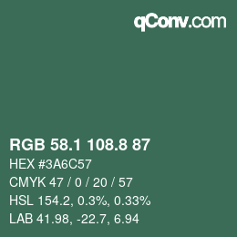 カラーコード: RGB 58.1 108.8 87 | qconv.com