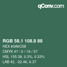カラーコード: RGB 58.1 108.8 88 | qconv.com