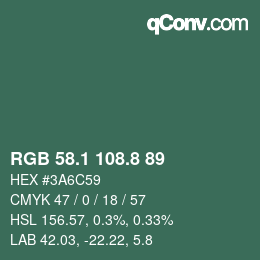 カラーコード: RGB 58.1 108.8 89 | qconv.com