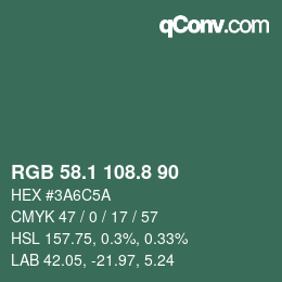 カラーコード: RGB 58.1 108.8 90 | qconv.com