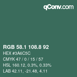 カラーコード: RGB 58.1 108.8 92 | qconv.com