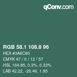 カラーコード: RGB 58.1 108.8 96 | qconv.com