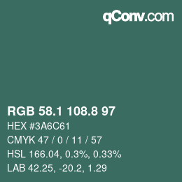 カラーコード: RGB 58.1 108.8 97 | qconv.com