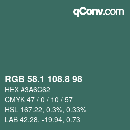 Color code: RGB 58.1 108.8 98 | qconv.com