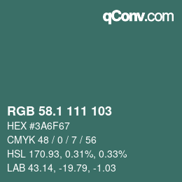 カラーコード: RGB 58.1 111 103 | qconv.com