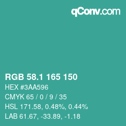 カラーコード: RGB 58.1 165 150 | qconv.com