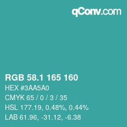 カラーコード: RGB 58.1 165 160 | qconv.com