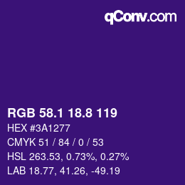 カラーコード: RGB 58.1 18.8 119 | qconv.com