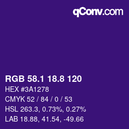 カラーコード: RGB 58.1 18.8 120 | qconv.com