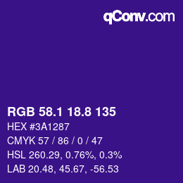 カラーコード: RGB 58.1 18.8 135 | qconv.com
