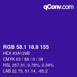 カラーコード: RGB 58.1 18.8 155 | qconv.com