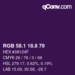カラーコード: RGB 58.1 18.8 79 | qconv.com