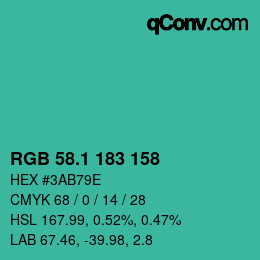 カラーコード: RGB 58.1 183 158 | qconv.com