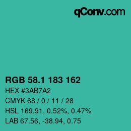 カラーコード: RGB 58.1 183 162 | qconv.com