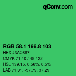 カラーコード: RGB 58.1 198.8 103 | qconv.com