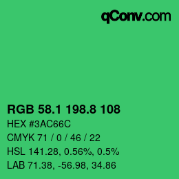 カラーコード: RGB 58.1 198.8 108 | qconv.com