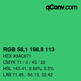 カラーコード: RGB 58.1 198.8 113 | qconv.com