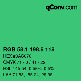 カラーコード: RGB 58.1 198.8 118 | qconv.com