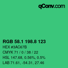 カラーコード: RGB 58.1 198.8 123 | qconv.com