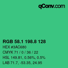 カラーコード: RGB 58.1 198.8 128 | qconv.com