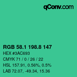 カラーコード: RGB 58.1 198.8 147 | qconv.com