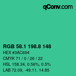 カラーコード: RGB 58.1 198.8 148 | qconv.com