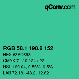 カラーコード: RGB 58.1 198.8 152 | qconv.com