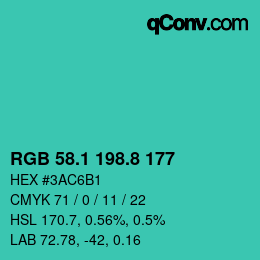 カラーコード: RGB 58.1 198.8 177 | qconv.com