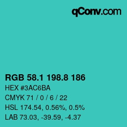 カラーコード: RGB 58.1 198.8 186 | qconv.com