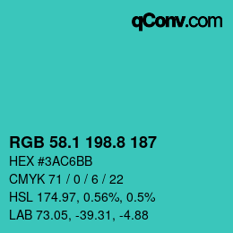 カラーコード: RGB 58.1 198.8 187 | qconv.com