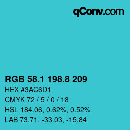 カラーコード: RGB 58.1 198.8 209 | qconv.com