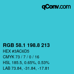 カラーコード: RGB 58.1 198.8 213 | qconv.com