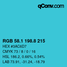カラーコード: RGB 58.1 198.8 215 | qconv.com