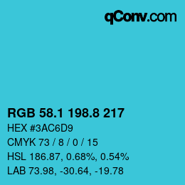 Color code: RGB 58.1 198.8 217 | qconv.com