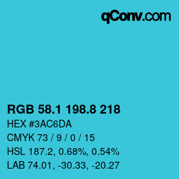Color code: RGB 58.1 198.8 218 | qconv.com
