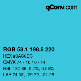カラーコード: RGB 58.1 198.8 220 | qconv.com