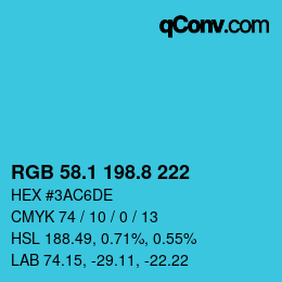 カラーコード: RGB 58.1 198.8 222 | qconv.com