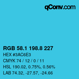 Color code: RGB 58.1 198.8 227 | qconv.com