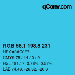 カラーコード: RGB 58.1 198.8 231 | qconv.com