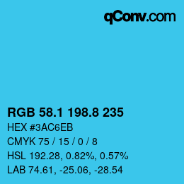 カラーコード: RGB 58.1 198.8 235 | qconv.com