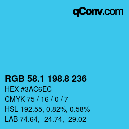 カラーコード: RGB 58.1 198.8 236 | qconv.com