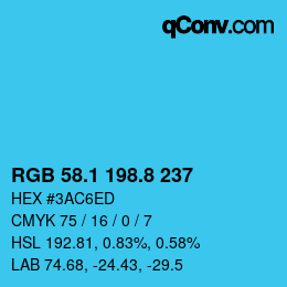 カラーコード: RGB 58.1 198.8 237 | qconv.com