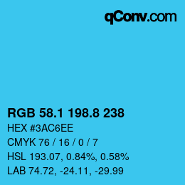 カラーコード: RGB 58.1 198.8 238 | qconv.com