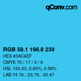 カラーコード: RGB 58.1 198.8 239 | qconv.com